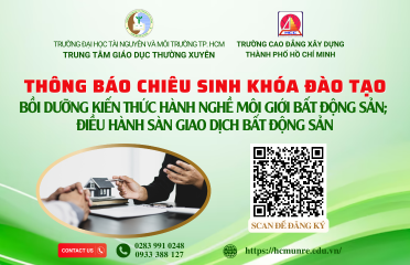 Thông báo sô 1005 về việc chiêu sinh khóa “Đào tạo bồi dưỡng kiến thức hành nghề môi giới bất động sản, điều hành sàn giao dịch bất động sản”.
