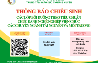GDTX: Thông báo khai giảng các lớp Bồi dưỡng theo tiêu chuẩn chức danh nghề nghiệp viên chức các chuyên ngành tài nguyên và môi trường