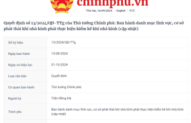 Danh mục lĩnh vực, cơ sở phát thải khí nhà kính phải thực hiện kiểm kê khí nhà kính (cập nhật)