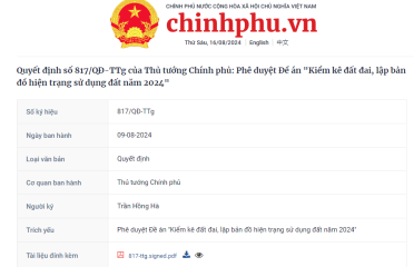 Đề án "Kiểm kê đất đai, lập bản đồ hiện trạng sử dụng đất năm 2024"
