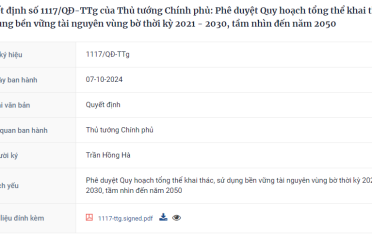Quy hoạch tổng thể khai thác, sử dụng bền vững tài nguyên vùng bờ thời kỳ 2021 - 2030, tầm nhìn đến năm 2050